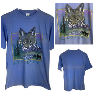 Vtg Rifle Colorado T Shirt Sz M Lt Blue Wolf Mountains Prairie Mountain USA READ